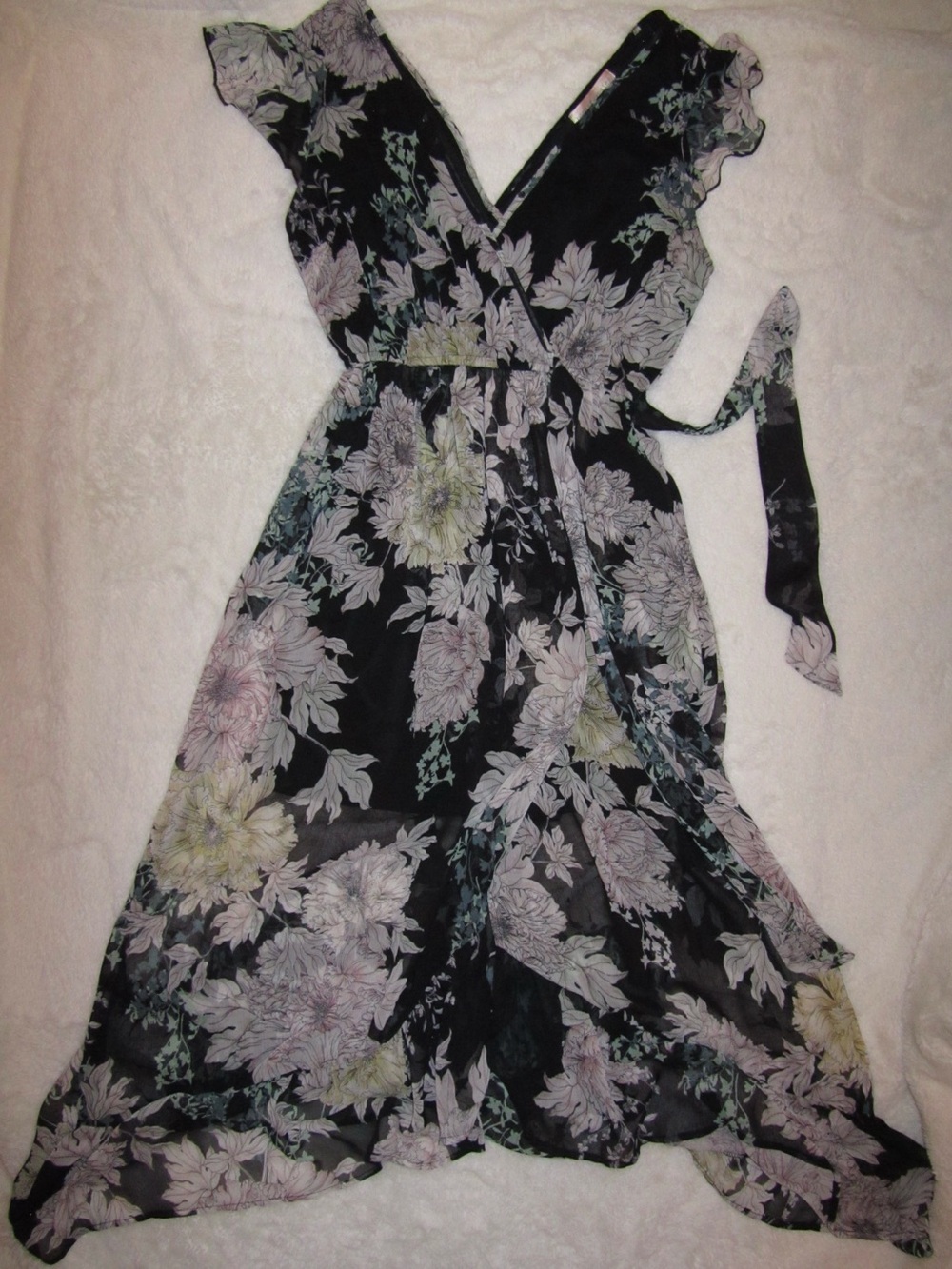 Band of Gypsies Black Floral Mock Wrap Dress